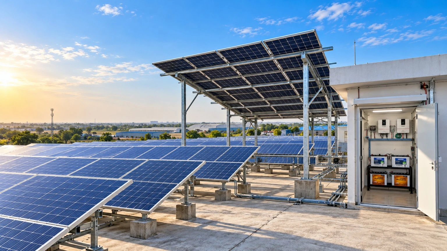 Solar installation with a large industrial rooftop array